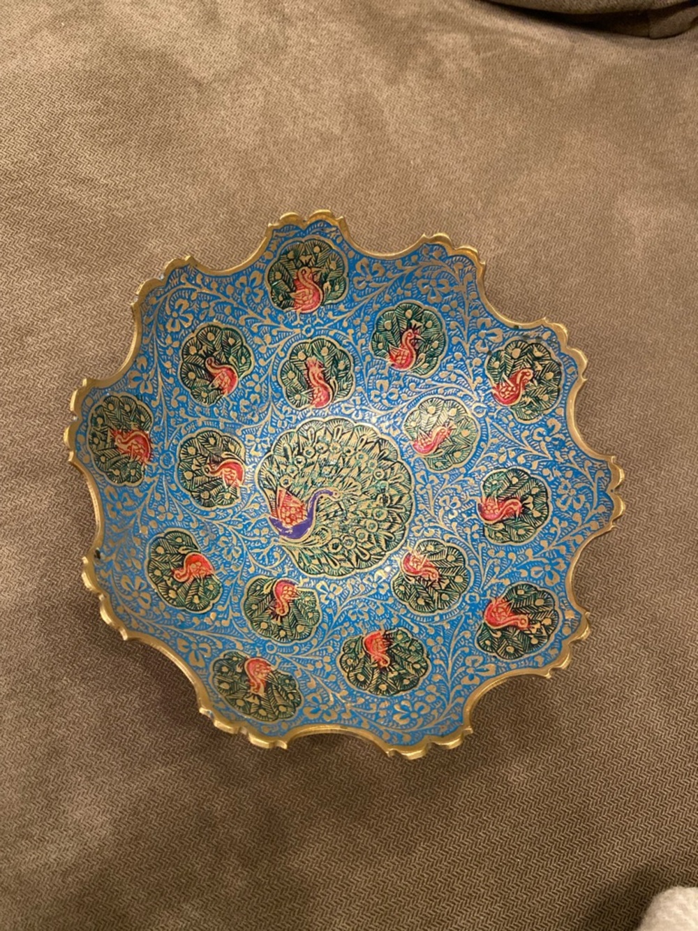 Hand Crafted Metal Brass Floral Bowl- Catch All- Keys- Nuts- Fruit  6” - Picture 3 of 9